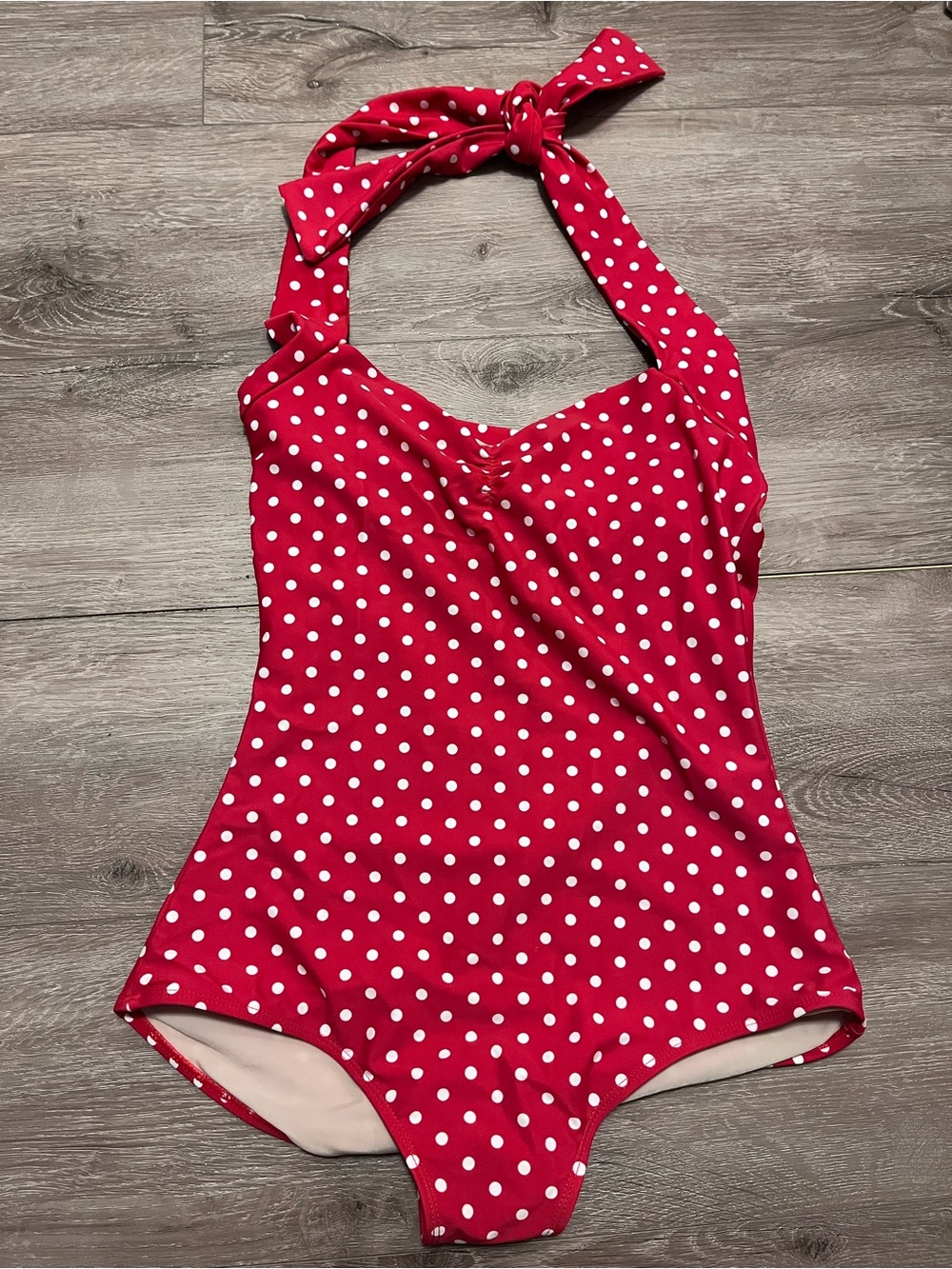 Red Polka Dot One-Piece Halter Swimsuit size s
